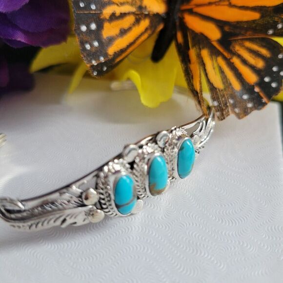 Native America Navajo Sterling Silver Turquoise Bracelet Cuff By Darrell Morgan - Picture 3 of 10